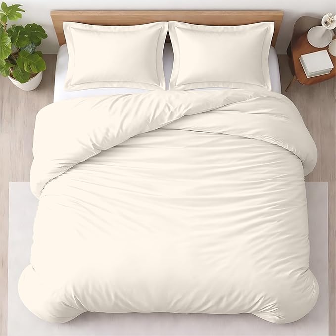3 Pc Duvet Cover King Size Set-100% Egyptian Cotton 600 Thread Count Ultra Soft Premium Durable Comforter Cover Zipper Closure & Corner Ties - (Ivory, 104" X 94")
