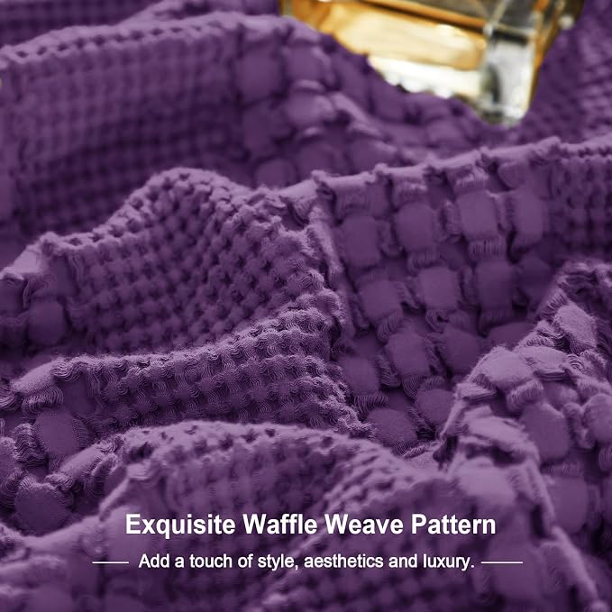 PHF 100% Cotton Waffle Weave Euro Sham Covers, 2 Pack 26" x 26" Bed Pillow Covers for Elegant Home Decor, No Filling, Luxury Aesthetic Soft Euro Pillow Cases for Bed, Grape