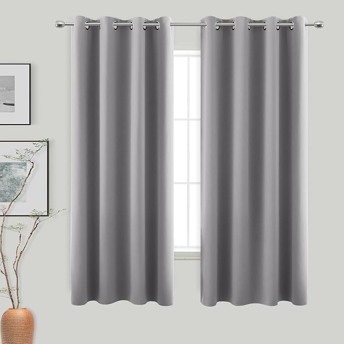 KOUFALL Gray Curtains 63 Inch Length 2 Panel Set for Kitchen,Room Darkening Curtains 63 Inches Long,52x63