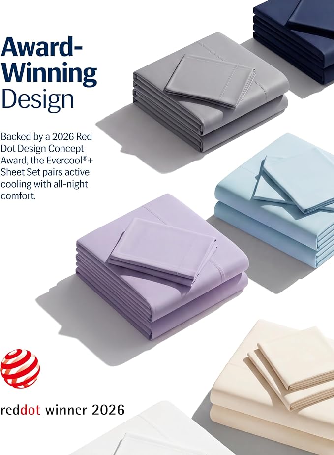 REST® Evercool®+ Cooling Sheet Set for Hot Sleepers, Cali King | Q-Max>0.44 Night Sweat Bed Sheets, Ionic+ Self-Cleaning Silver Yarn for Sensitive Skin - 2 Pillowcases, 1 Fitted/Flat Sheet