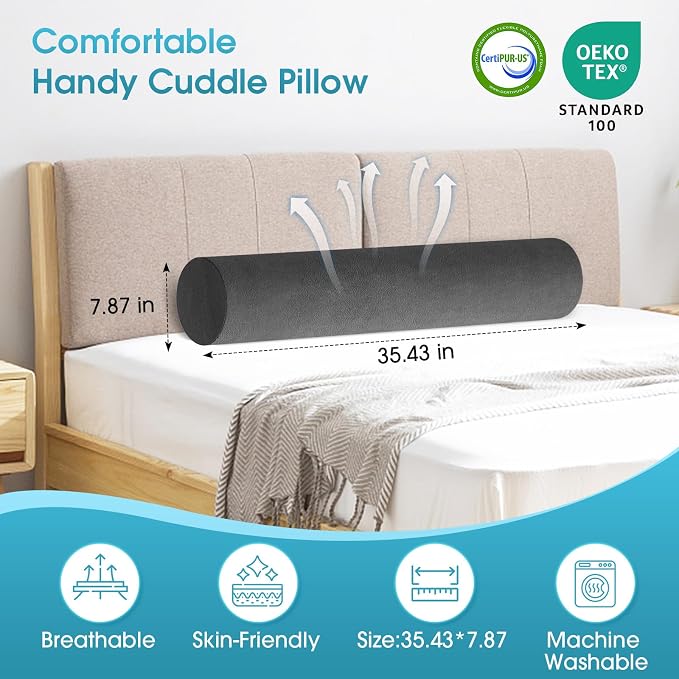 SereneCloud Memory Foam Body Pillow for Bed, 35" Long Bed Pillow for Adults | Full Body Pillows, Bolster Pillows with Breathable, Removable Velvet Cover, Skin-friendly Cylindrical Side Pillow, 35*8 Inch