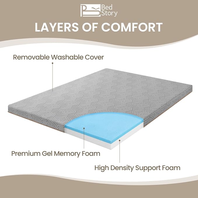BedStory Extra Firm Mattress Topper Queen Size - 3 Inch Memory Foam Mattress Toppers Pressure Relief - Removable Washable Cover, CertiPUR-US Certified