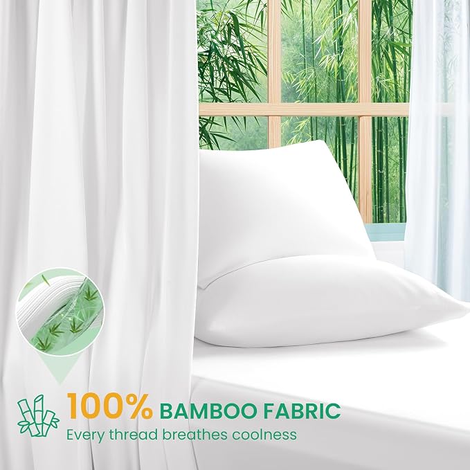 SONORO KATE 100% Viscose Derived from Bamboo_Sheets Full Size,4PC | Cooling Bed Sheets for Hot Sleepers,Soft Breathable & Silky,16" Deep Pocket,Luxury Hotel Bedding,White