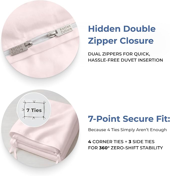 Custom Duvet Cover - 100% Egyptian Cotton 600 Thread Count Soft Premium Breathable Customizable Comforter Cover(Desired Dimensions)- Zipper Closure & 7 Internal Ties -Pink Blush