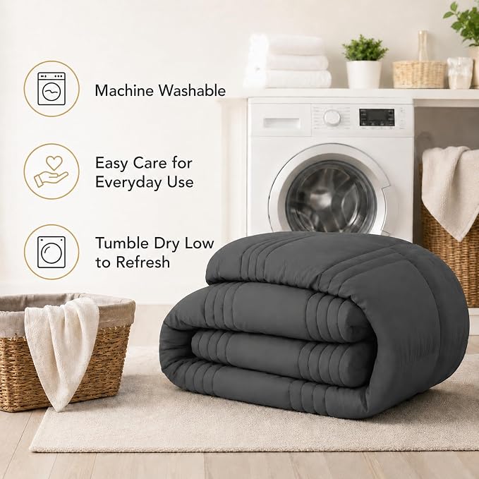 King Comforter Set Dark Grey - Bed in a Bag King Size 7 Pieces, Soft Bedding Set for All Seasons, Premium King Comforter Set with Comforter, Sheets, Pillowcases & Shams