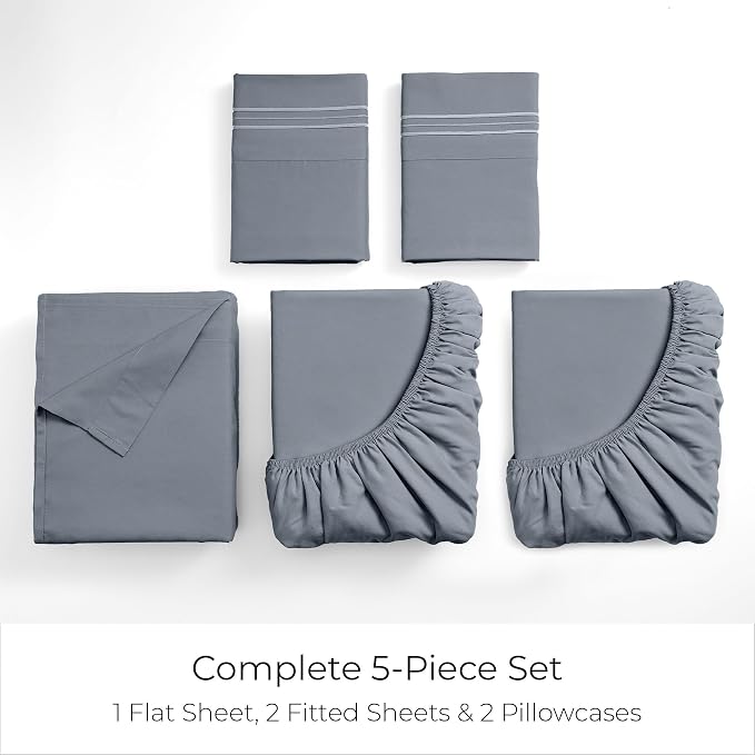 Mellanni Iconic 5-Piece, Ultra Soft Sheet Set (Split King, Mineral Gray) | 10M+ Sleepers. Lab-tested: Sleeps Cool, Stays Bright, Strong, Smooth. Good Housekeeping Best Bedding, 7 yrs running.