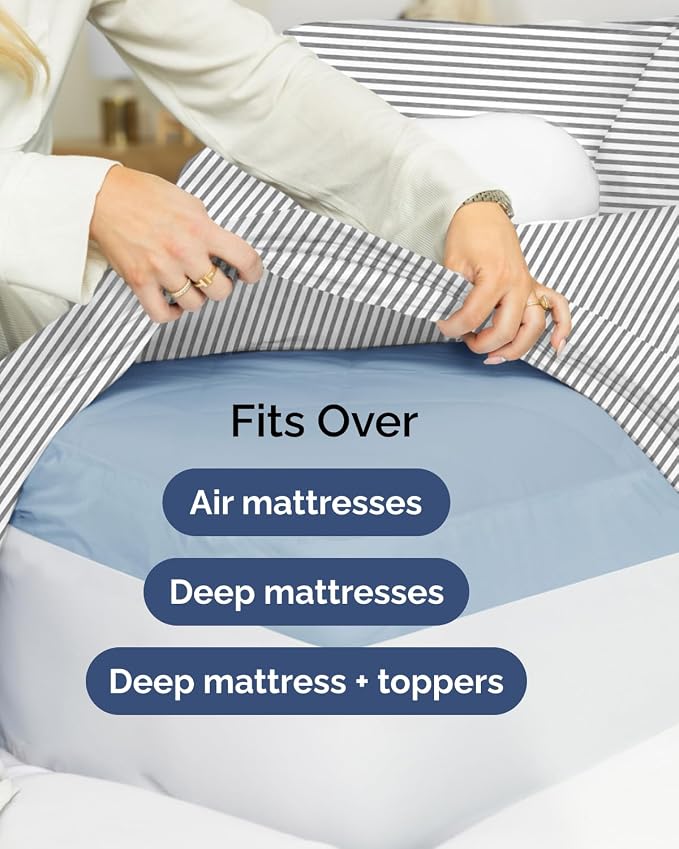 Extra Deep Flex Top Split Head King Sheet Set - 6 Piece Breathable and Cooling Sheets - Hotel Luxury Bedding for Women, Men, Kids & Teens - Easy Secure Fit - Extra Deep Pockets - Grey Stripes 2