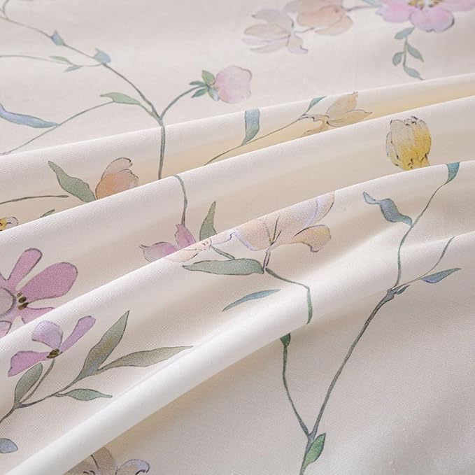 OAITE King Floral Pattern Duvet Cover Set Unique Design 3pcs 100% Cotton | Exquisite Stitched Hem, Breathable,Soft,Dual Zipper,8 Corner Ties,Easy Care for All Season