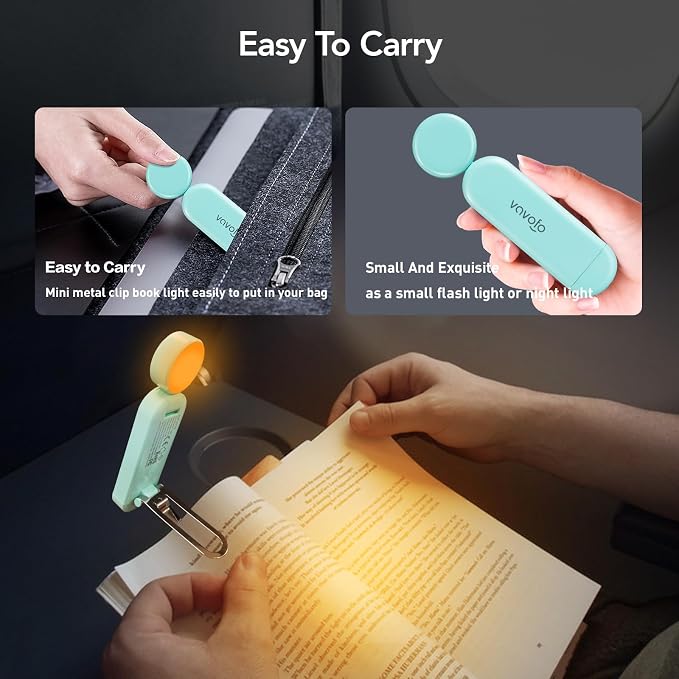 VAVOFO USB Rechargeable Book Light, Bookmark Clip on LED Reading Light | 3 Colors 9 Lighting modes clip on book light, Eye Care Glow for Bed Reading, Christmas Gift for Bookworms, Book Accesories