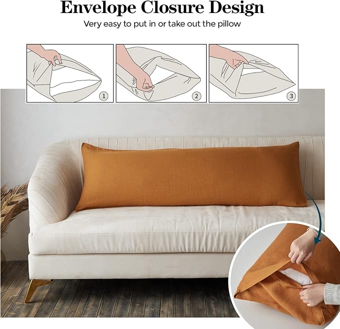 Simple&Opulence Body Pillow Cover 20" x 54",100% Pure Linen, Ultra Soft and Breathable, Body Pillowcase with Envelope Closure for Adults(Rust)