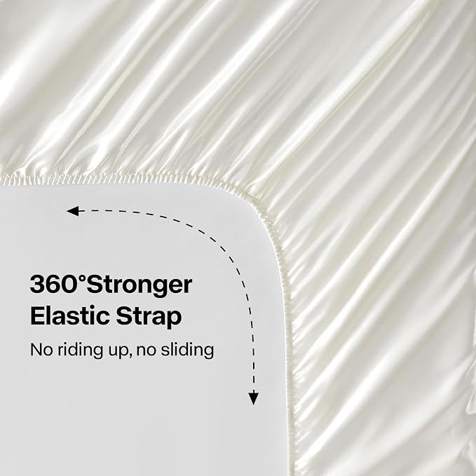 BEDELITE Satin Sheets California King Size Bed Set, Ivory White, 4 Pieces | Luxury Silky Bed Sheets, 15 Inch Deep Pocket, Similar to Silk, Soft and Cooling, Reduces Friction, Gentle on Hair and Skin
