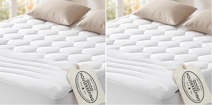 Bedsure Full Size Mattress Pad - Quilted Fitted Mattress Topper Protector with 8-21 Inches Deep Pocket, Noiseless Breathable Bed Cover Padded, Machine Washable, White, 54x75 Inches (Pack of 2)