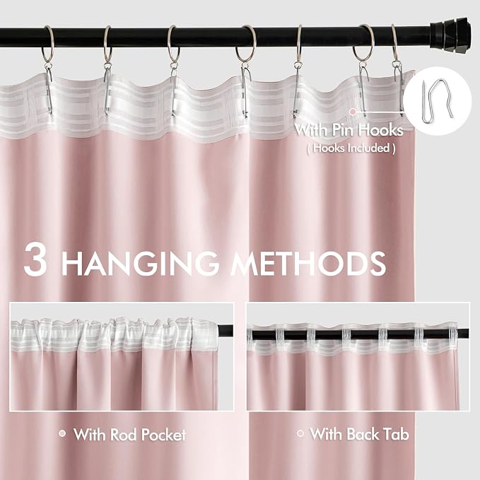 MIULEE Light Pink Back Tab Blackout Curtains 52x102 Inch Long 2 Panels Set | Rod Pocket Pinch Pleated, Thermal Insulated, Bedroom Living Room Darkening Drapes, Light Blocking Floor to Ceiling Curtains