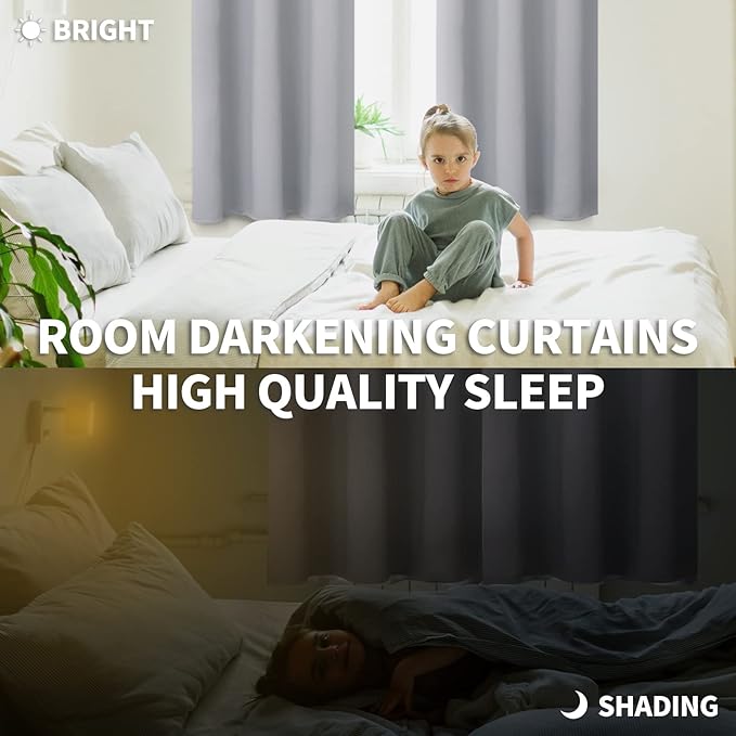 BGment Room Darkening Curtains 72 Inches Long - Grommet Thermal Insulated Drapes Window Treatment Curtains for Bedroom, 2 Panels, 52 x 72 Inch, Light Grey | Grommet Top, Light-Blocking, Sunblock, Thermal Insulated, Window Drapes for Kids Boys Room, 52x...