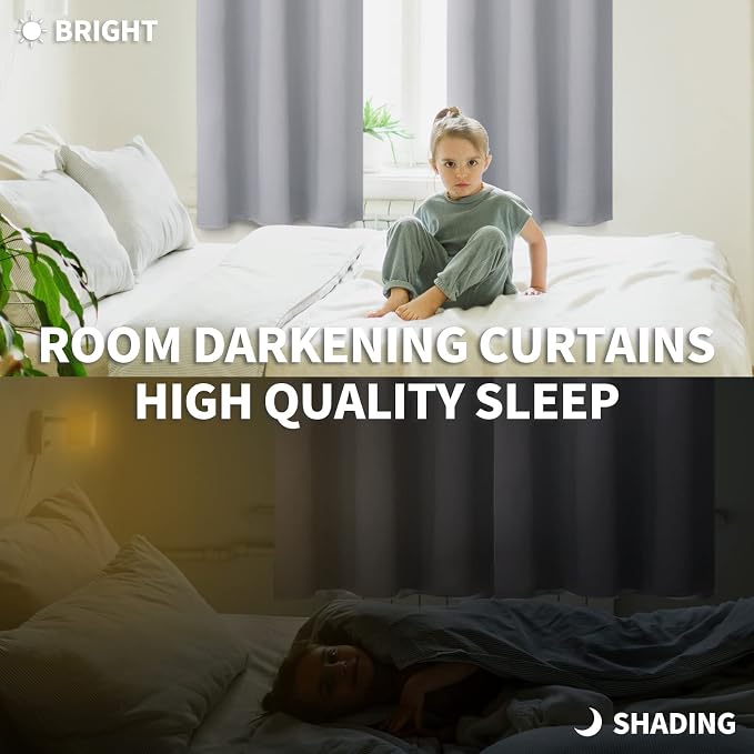 BGment Light Grey Room Darkening Curtains 63 Inch for Bedroom - 2 Panels | Grommet Top, Light-Blocking, Sunblock, Thermal Insulated, Window Drapes for Kids Boys Room, 38x63 Inch