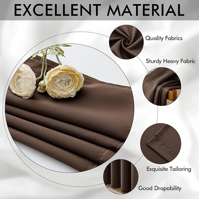 MIULEE Chocolate Brown Blackout Bedroom Curtains Drape 84 Inch Long 52"x84" | Grommet Top, Room Darkening Window Drapes, Privacy Protection, Thermal Insulated, Heat Blocking, Light Blocking