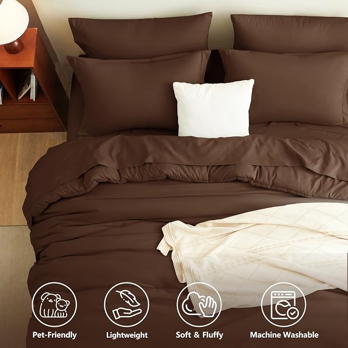 California King Comforter Set Brown, 7 Pieces Cal King Bed in a Bag King Comforter Set with Sheets, Soft Bedding Set with Down Alternative Comforter, Sheets, Pillowcases & Shams, Soft Bed Set