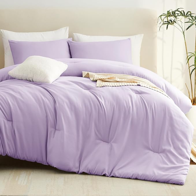 Twin Comforter Set, 2 Pieces Down Alternative Bedding, Lavender | 270 GSM Twin XL College Dorm Comforter with 4 Corner Ties Use as a Duvet Insert, OEKO-TEX Certified, 1 Pillowcase, 68 x 88 in