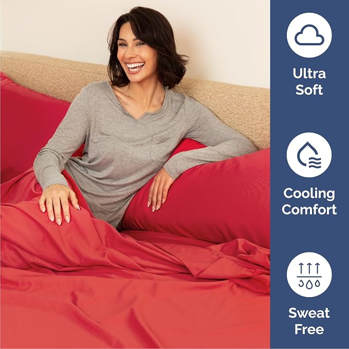 Queen 6 Piece Bed Sheet Set - Comfy, Breathable & Cooling Sheets - Red | Ultra-Soft Hotel Luxury Bedding Set w/ 8-16 Inch Deep Pockets, 1 Flat & 1 Fitted Sheet & 4 Pillowcases, Wrinkle & Fade Free