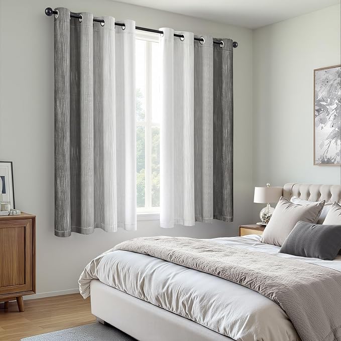 MIULEE Grey and Greyish White Ombre Blackout Curtains 52Wx63L Set of 2 | Full Room Darkening,Thermal Insulated,63 Inch Long,Grommet Drapes for Bedroom/Living Room,Modern Window Treatments