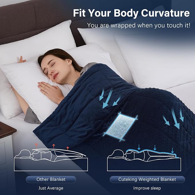 CuteKing Weighted Blanket - Weighted Blanket with Premium Glass Beads - Heavy Blanket Crystal Velvet for Comfort Sleep - Thick Blanket All Season (20lbs, 48"x72", Blue Bubble)