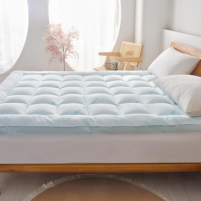 Favorland Mattress Topper Twin Size - Cooling Extra Thick Breathable Viscose Made from Bamboo Mattress pad - Soft Quilted Fitted Mattress Cover with 900 GSM Down Alternative Fill (8-21”Deep Pocket)