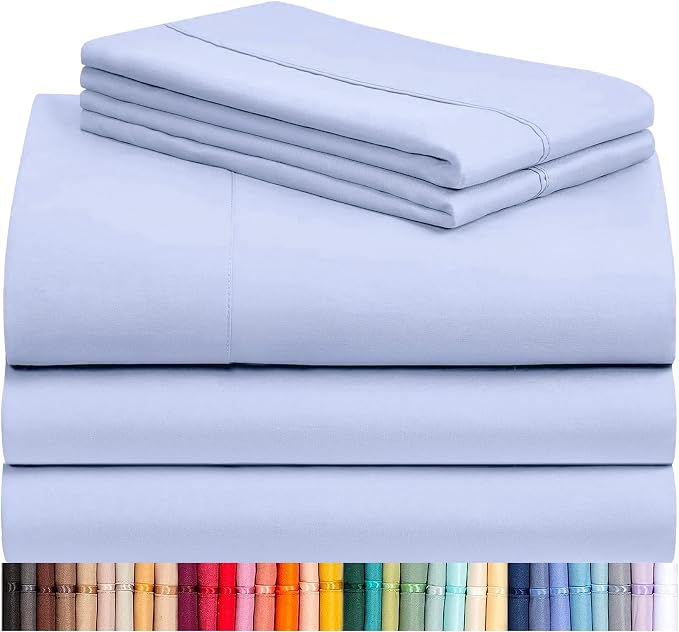 Split King Sheets for Adjustable Bed, Soft Deep Pocket Bed Sheets Set, 5PC | LuxClub Silky Fitted Sheet & Pillowcase Sets, Breathable Hotel Luxury Bedding for Mattress Wrinkle Free, Sky Blue