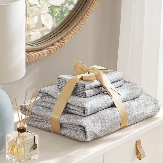 Comfort Spaces 100% Cotton Percale Sheets Twin XL Size 3 Pcs, Diamond Grey | Crisp, Cool & Breathable Bed Sheets, 12" Deep Pocket Fits Up to 14" Mattress, Lightweight, All Season Cozy, with Pillow Case