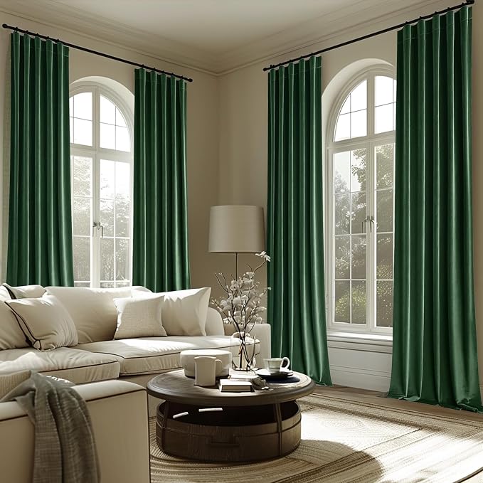 MIULEE Velvet Blackout Curtains 52x108 inches 2 Panels Hunter Green | Luxury, Bedroom Living Room, Thermal Insulated, Super Soft Window Drapes, Rod Pocket & Back Tab, Christmas Forest Green