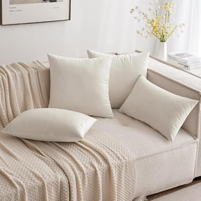 MIULEE 12x20 Inch Lumbar Velvet Throw Pillow Covers Cream White | Pack of 2 Soft Solid Decorative Pillow Covers, Modern Luxury Home Decor, for Chair Couch Sofa Bedroom Livingroom