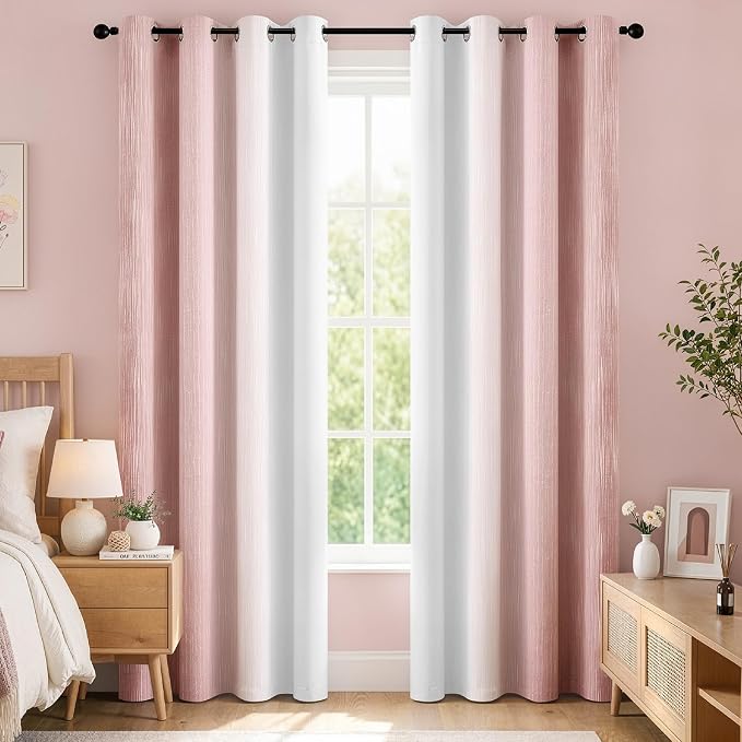 MIULEE Pink and Greyish White Ombre Blackout Curtains 52Wx84L Set of 2 | Full Room Darkening,Thermal Insulated,84 Inch Long,Grommet Drapes for Bedroom/Living Room,Modern Window Treatments