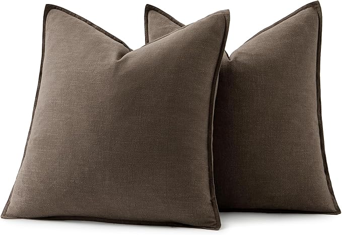 MIULEE Decorative Linen Euro Sham Pillow Covers 24x24 Inch Coffee | Boho Farmhouse Fall Autumn Couch Throw Pillows for Bed, Pack of 2 Accent Modern Pillowcases, Sofa Livingroom Home Decor