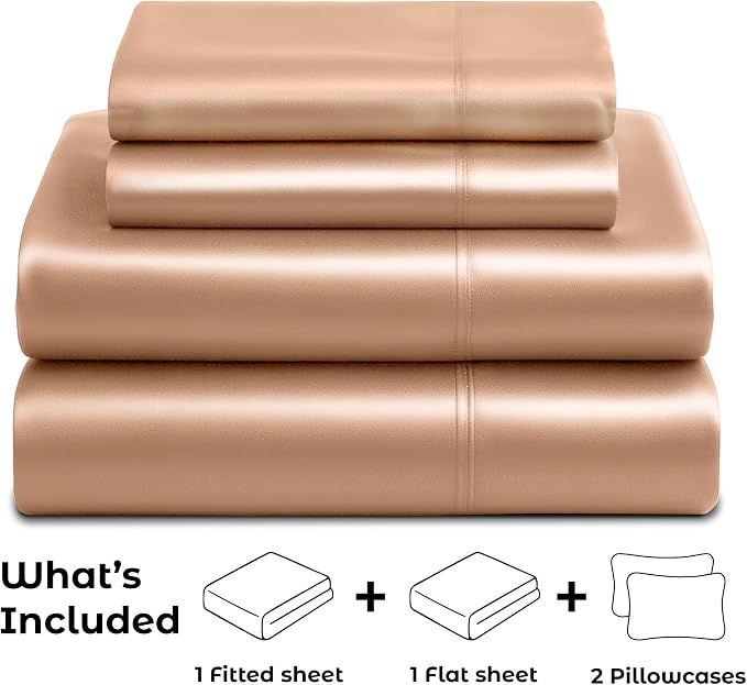 Satin Sheets King [4-Piece, Rose Gold] Hotel Luxury Silky Bed Sheets - Extra Soft 1800 Microfiber Sheet Set, Wrinkle, Fade, Stain Resistant - Deep Pocket Fitted Sheet, Flat Sheet, Pillow Cases