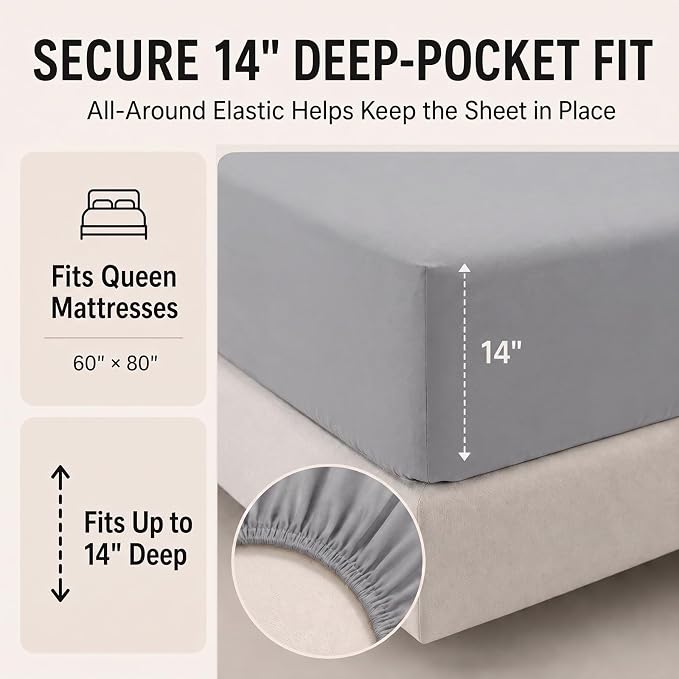 Queen Comforter Set Grey - 7 Pieces Bed in a Bag | OEKO-TEX Certified, All-Season, Bedroom, Guest Room, Down-Alternative Comforter + Flat & Fitted Sheets + 4 Pillowcases