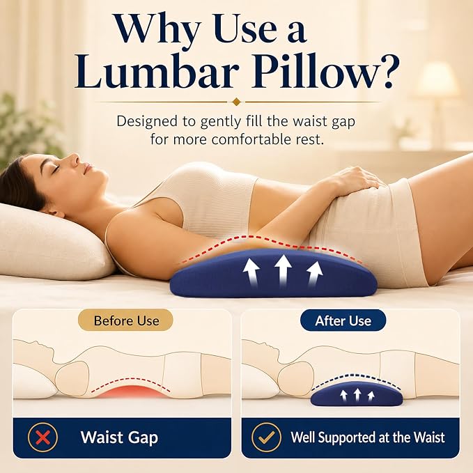 Lumbar Support Pillow for Bed Relief Back Pain: Lower Back Pillow for Sleeping - Memory Foam Waist Pillow - Cooling Back Bolster Pillow for Side, Back&Stomach Sleepers - Bed Rest Pillow for Car, Sofa