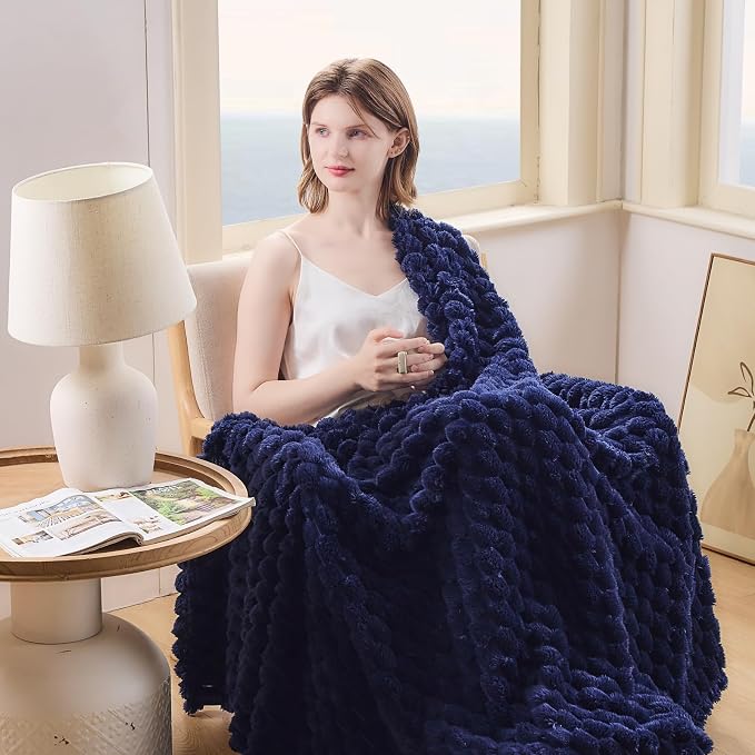 NEWCOSPLAY Fleece Clouds Cozy King Blanket for Couch, Dark Navy, 90"x110" | Premium Silky Flannel Blanket, Soft Lightweight Fluffy Throw Blanket for Bed Sofa Decor, Gift for All Season Use
