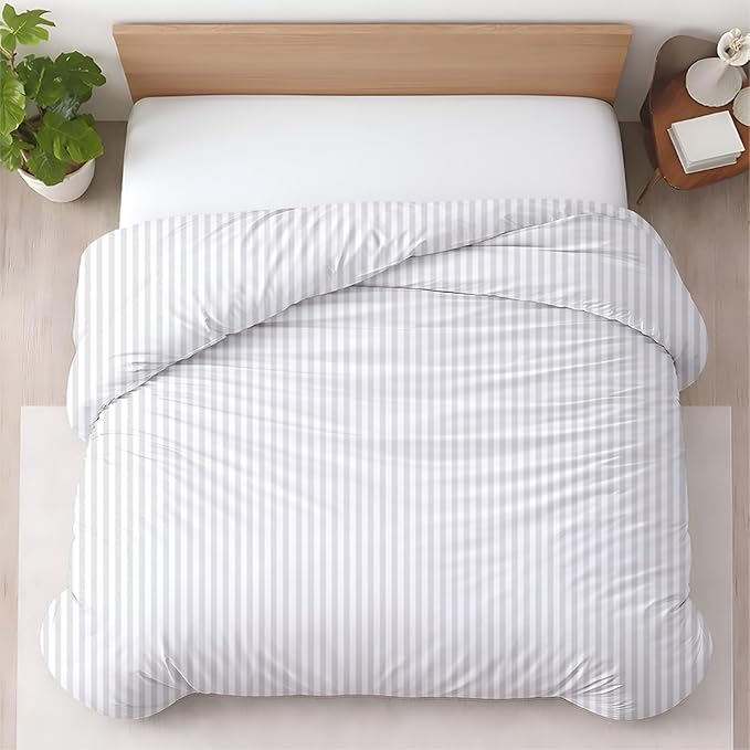 1 Pc Twin Size Duvet Cover Only -100% Egyptian Cotton 600 TC Ultra Soft Premium Durable Comforter Cover Zipper Closure & Corner Ties (Striped White, Twin/Twin XL 68" X 90")
