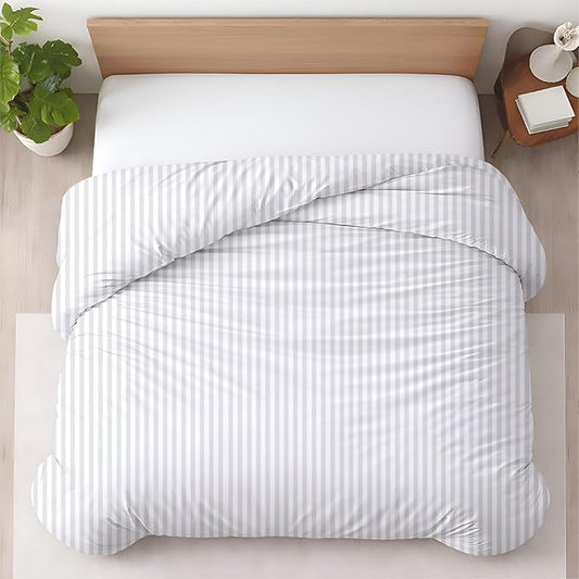 1 Pc Twin Size Duvet Cover Only -100% Egyptian Cotton 600 TC Ultra Soft Premium Durable Comforter Cover Zipper Closure & Corner Ties (Striped White, Twin/Twin XL 68" X 90")