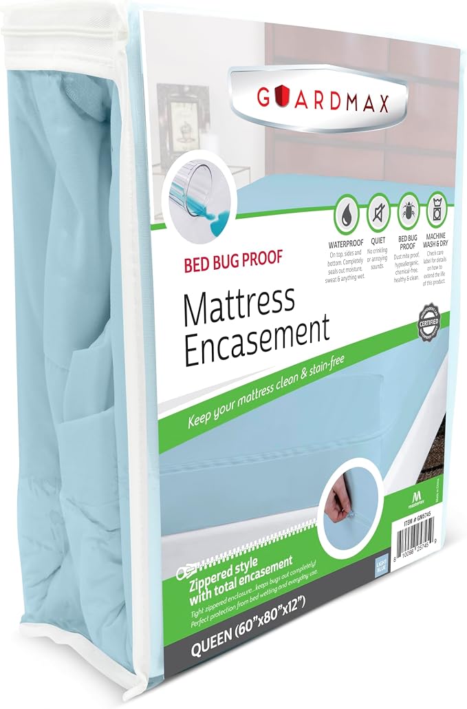 Guardmax Queen Mattress Protector Zippered, Bed Bug Mattress Cover | Waterproof, Dust Mite Proof, 6-Sided, Soft Jersey Knit, OEKO-TEX Certified, Machine Washable, Queen - 60 x 80, up to 13" Deep