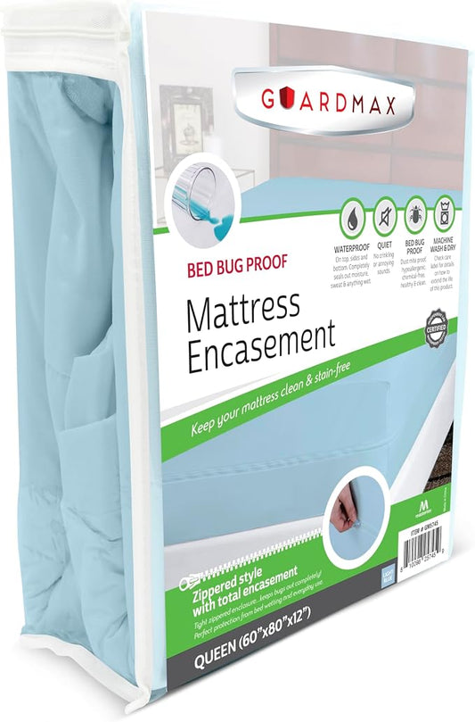 Guardmax Queen Mattress Protector Zippered, Bed Bug Mattress Cover | Waterproof, Dust Mite Proof, 6-Sided, Soft Jersey Knit, OEKO-TEX Certified, Machine Washable, Queen - 60 x 80, up to 13" Deep