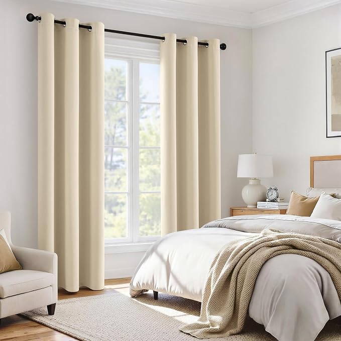 MIULEE Cream Beige 100% Blackout Curtains for Bedroom 40x63 Inch Long | 2 Thick Layers Thermal Insulated Window Curtains with Black Liner, Noise Reducing Grommet, Drapes for Living Room, 2 Panels