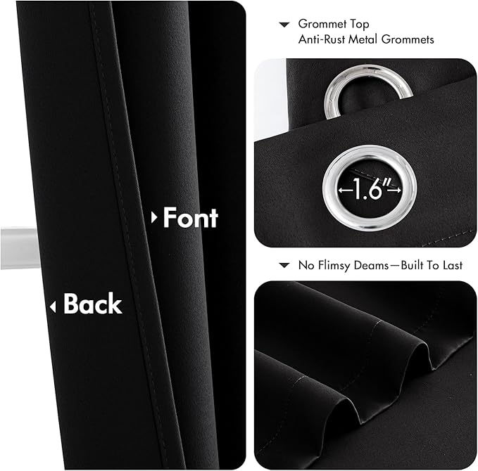 MIULEE Blackout Curtains for Bedroom 2 Panels 34 x 45 Inch Long Black | Thermal Insulated, Halloween Living Room Darkening Grommet Drapes, Noise Reducing, Light Blocking Window Treatments