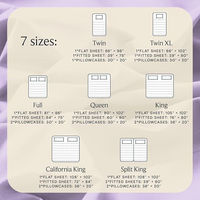 LuxClub 4 PC Full Sheet Set, Deep Pockets Wrinkle Free Cooling Bed Sheets Hotel Bedding for Women, Men, Kids & Teens, Includes 1 Fitted Sheet, 1 Flat Sheet and 2 Pillowcases-Soft Lavender | LuxClub Silky Fitted Sheet & Pillowcase Sets, Breathable Hotel...