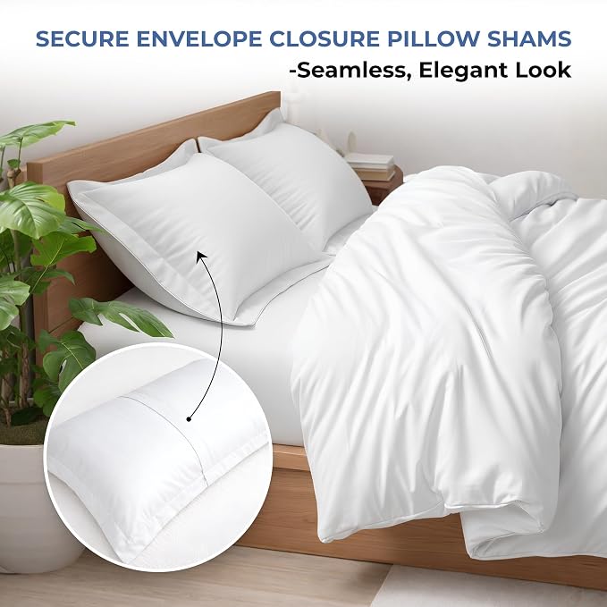 3 Pc Duvet Cover Queen Size/Full Size Set-100% Egyptian Cotton 600 Thread Count Ultra Soft Premium Durable Comforter Cover Zipper Closure & Corner Ties- (White, 90" X 90")