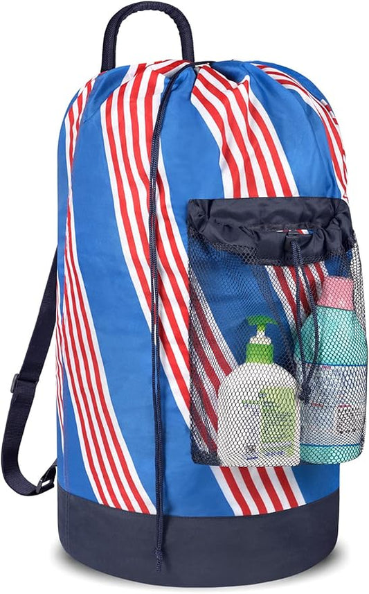 Backpack Laundry Bag with Shoulder Straps and Mesh Pocket Durable Nylon Clothes Hamper Bag with Drawstring Closure for College, Travel, Laundromat, Apartment
