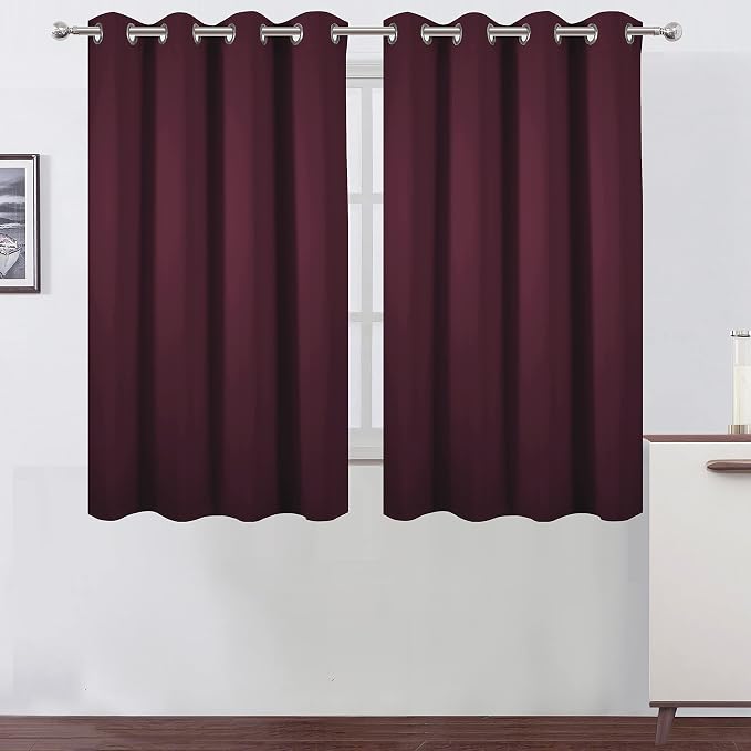 Burgundy Red Thermal Blackout Curtains/52 x 54 Inch/Set of 2 Panels Room Darkening Curtains for Bedroom
