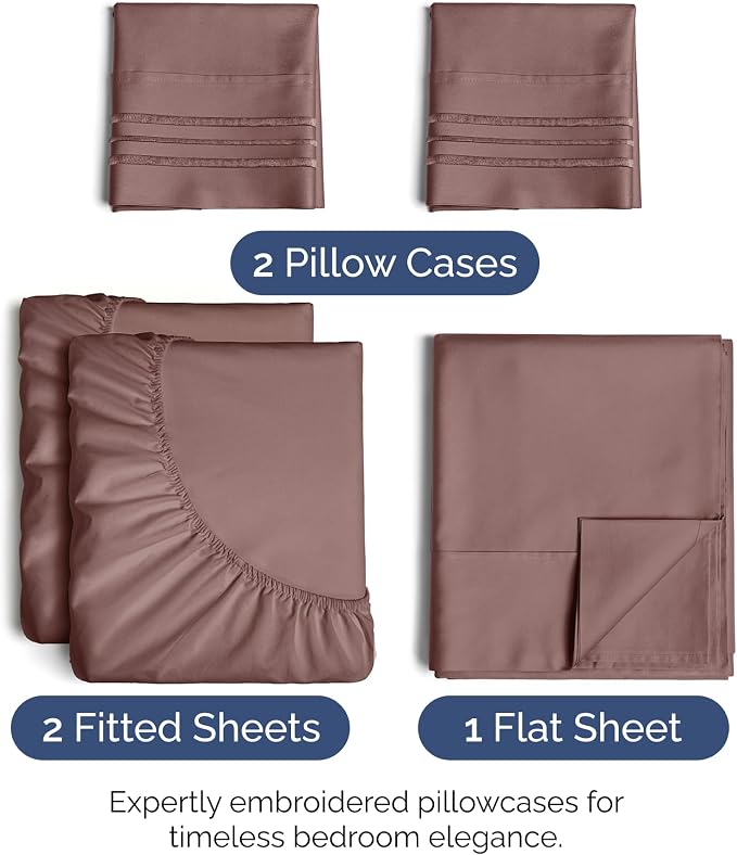 Split King Size 5 Piece Sheet Set - Ultra Soft & Cooling Bed Sheets - Clay | Fits 8 Inch to 16 inch Mattress, Wrinkle Free & Fade Resistant with Deep Pockets, Breathable, Comfy Hotel Luxury Bedding