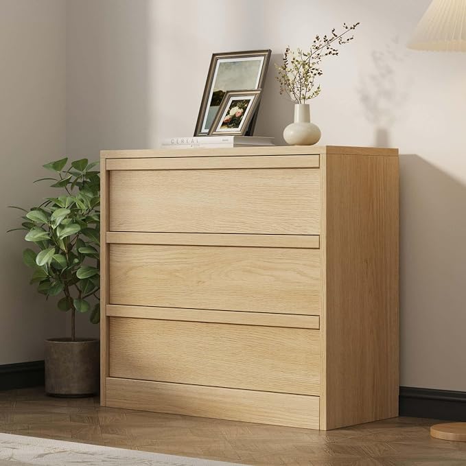 Garvee 3 Dresser for Bedroom, 30.5" Tall Dresser, Freestanding Vertical Drawer with Storage, Wooden Closet Chest Storage for Living Room, Hallway, Entryway, Natural Oak
