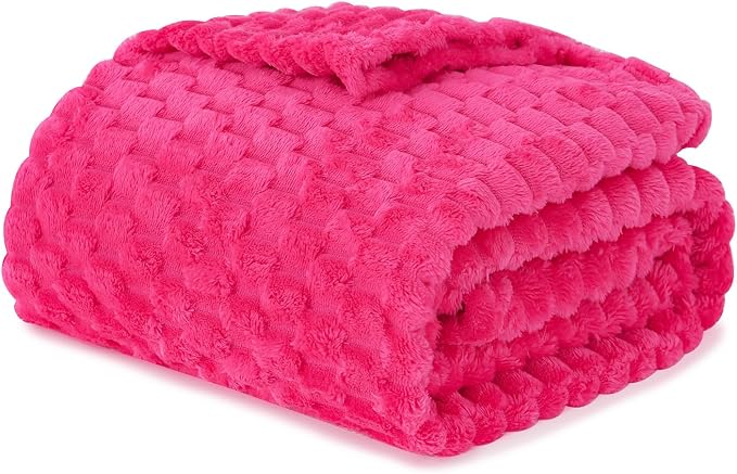 Puncuntex Hot Pink Throw Blanket 90"×90"inches Fuzzy 3D Jacquard Decorative | Flannel Fleece Super Soft Plush Cozy Blanket for Couch Sofa Chair Lightweight