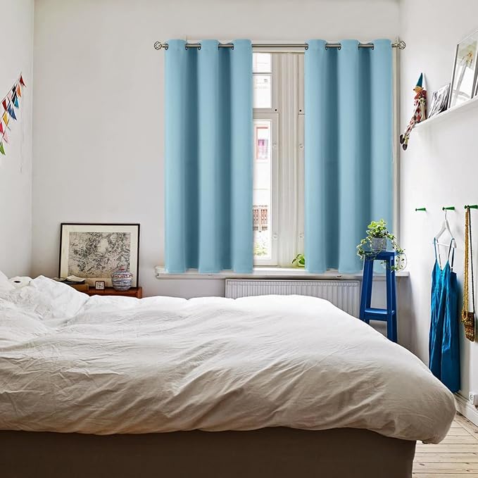 BGment Short Curtains for Small Window 54 Inch Long - Greyish Blue 2 Panels | Grommet top, Room Darkening, Sunblock, Thermal Insulated, Window Drapes for Kitchen, 38x54 Inch